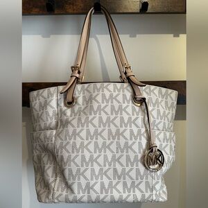 Michael Kors White and Tan Logo Tote
